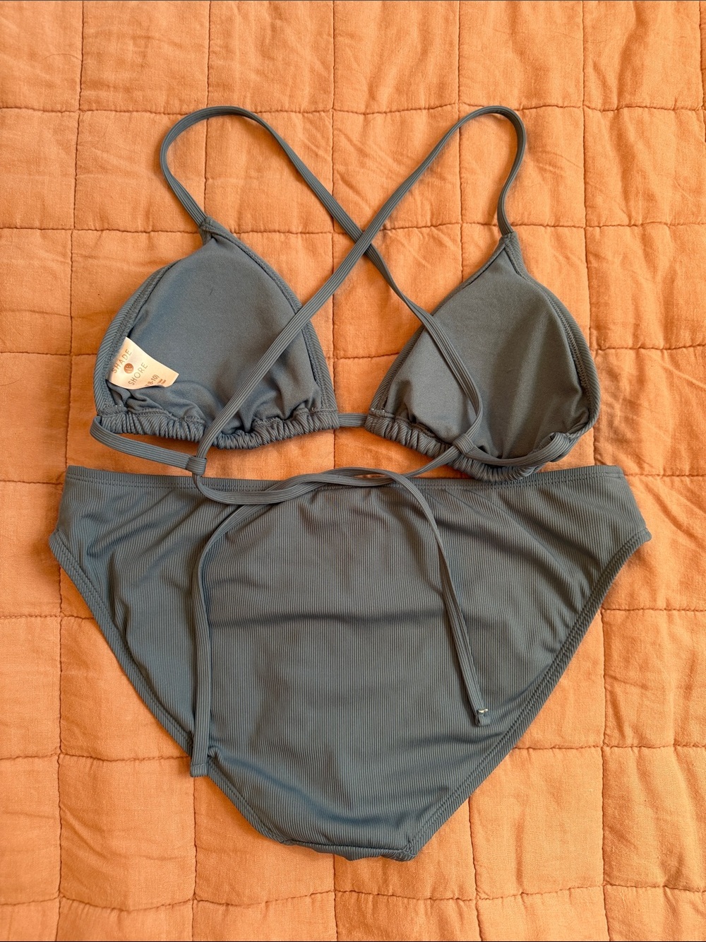 Shade & Shore Blue Ribbed Triangle Bikini Set - Picture 3 of 5